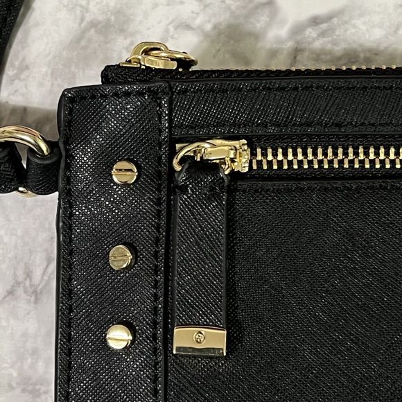 Calvin Klein Leather Studded Clutch Wristlet Handbag Black Gold Lined H3GG11WA - Picture 10 of 17